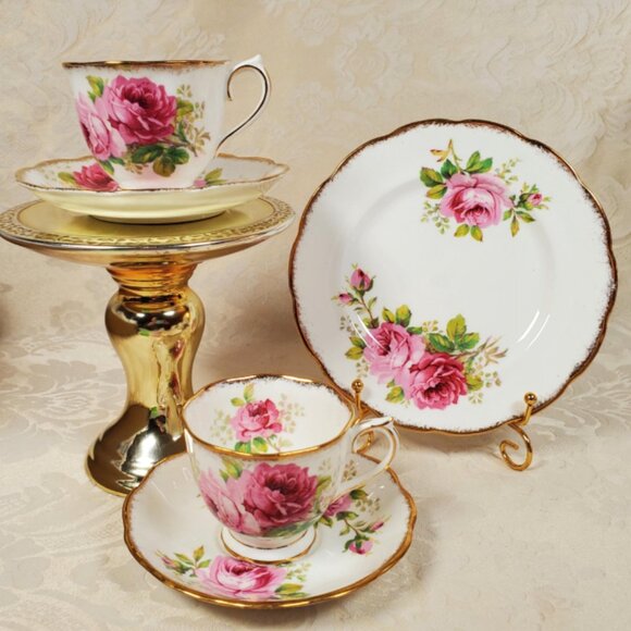 Vintage Royal Albert "American Beauty" Tea Set – 2 Cups & Saucers + Side Plate - Picture 1 of 7